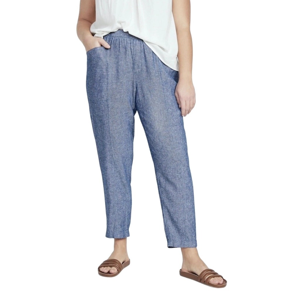 NWT OLD NAVY Womens 3X High-Waisted‎ Chambray Cropped Linen-Blend Tapered Pants